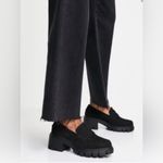ASOS  DESIGN Storm chunky mid heeled loafers in black suedette Photo 1