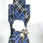“Dainty dapper” Plaid Necktie Necklace with Pearl Accents Blue Photo 1