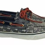Sperry Womens  Top-Sider Boat Shoes Nautical Red White Blue Anchors Sequins Sz 9 Photo 0
