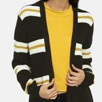 Forever 21 Black & Off-White Yellow Striped Open Front Button Cardigan Sweater Photo 1