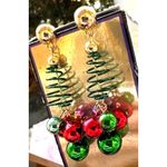 Christmas Tree Earrings New Handmade Jingle Bells Dangle Posts Festive P… Green Photo 8