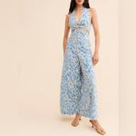 Free People  FP Women’s Kira Halter Neck Wide Leg Jumpsuit Blue White Print Photo 12