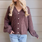 GRACE LILLY BOUTIQUE Jade Pearl Button Cardigan Purple Photo 0