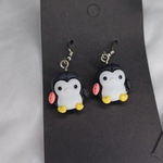 Handmade penguin and fish in a bag earrings Photo 1
