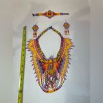 Handmade hummingbird Vibrant Beaded Necklace, bracelet and Earring Set. Purple Photo 4