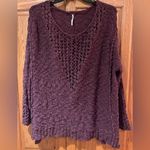 Free People  Pretty‎ Pointelle Open-Knit Vee Sweater in Rose Glow Size Medium Photo 6
