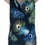 True Light Vintage 1990s Racerback Tie Tank Top Ruched Back Peacock Feathers M Size M Photo 0