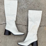 Sam Edelman Wade Ivory Leather Square Toe Chunky Stacked Heel Boots Size 9 Photo 0