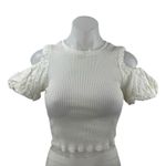ZARA Women's White Cold Shoulder Short Sleeve Rib Knit Blouse Crop Top Size S Photo 0