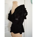AQUA  Black Velvet One Shoulder Ruffle & Peplum Blouse Top Womens Size Small Photo 3
