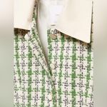 Mango NWT Twiggy Green Cream Black Tweed Blazer Dogtooth White Buttons sz Large Photo 3