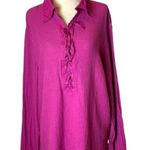 J Lindeberg Shirt Women XL Pink‎ Textured Cotton Collared Lace Up Front Top Pink Photo 0