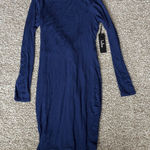 Lulu's Mini Dress Women's Sz S Navy Blue Long Sleeve Tie Back Photo 0