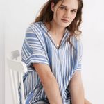 Madewell Linen Blend Courier Button-Back Shirt in Blue White Hinsdale Stripe XXS Photo 5