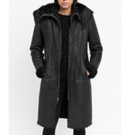 Vintage Centropel Real Shearling Long Leather Coat Fur Collar 90s Black Small Photo 1