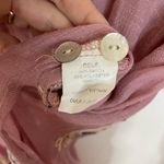 Anthropologie Fig & Flower Pink Blouse S Floral Embroidered Roll Tab V Neck Button Front Photo 5