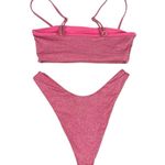 l*space L Pink Glitter Metallic Adjustable Top Bottom Swimwear Bikini Set Size S Photo 3