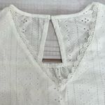 NEW White Knit Eyelet Lace Trimmed V Neck Top with Flutter Sleeves Size Large Photo 7