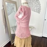 it's our time Early 2000's Whimsical Coquette Baby Pink Short Sleeve Crochet Babydoll Top S M Photo 4