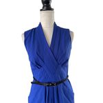 Calvin Klein Military Dress V Neck Belted Pleated Sleeveless Sz 0 Office Siren Photo 1