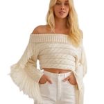 Lovers + Friends White Creamy Wide Neck Fringed Arm Cropped Sweater S Photo 2