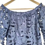 Women's | Pretty Garden | Navy Blue Off Shoulder Floral Lace Mini Dress - Small Photo 2