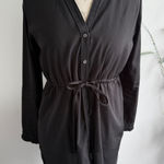 Abercrombie & Fitch  Black Dress Ruffle Neck Long Sleeve Tie Waist‎ Medium button Photo 0