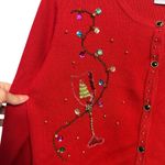 KIKIT Christmas Cardigan Size M Red Beaded Sequins Flower Martini Snowman Lights Size M Photo 1