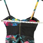 Bebe  Bustier Corset Top Womens 8 Black Multicolor Floral Pleated Lined Coquette Photo 5