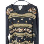 Vintage Jenny Black Gold‎ Embroidered Paisley Leaf Sweater Size Large Photo 1
