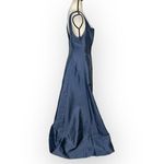 Alfred Sung  Maxi Gown Women's 14R Navy Blue Square Neck Satin A-Line Sleeveless Photo 7
