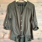 Fortune + Ivy  Olive Green Button-Down Tie-Front Top Size Medium Photo 0