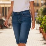 NWT ~ Long Denim Blue Jeans Walking Shorts ~ Women's Size MEDIUM Photo 0