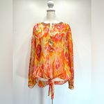 Chico's Chico’s Summer Ikat in Watermelon Fizz Sheer Knot Front Top Sequins & Buttons Photo 1