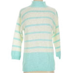 Diane Von Furstenberg Vintage  Sweater Mock Neck 80's Aqua & White Size Small S Photo 6