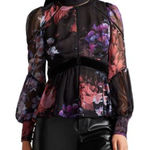 Ted Baker Neeveh Ladder Black Floral Velvet Trim Long Sleeve Blouse Top Size 8 Photo 0