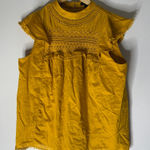 J.Crew  Yellow Smocked Crew Neck Puff Sleeve Shirred Cotton Top Small Photo 0
