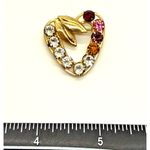 VTG Carla Signed 12K Gold Filled Multi‑Color Rhinestone Heart Brooch Photo 2
