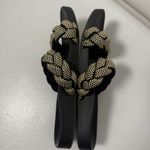 Rachel Zoe Black Gold Metallic Braided Slides Sandals Dressy Casual Chic 8.5M Size 8.5 Photo 3