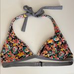 Roxy Reversible Black Striped & Floral print Halter Bikini Top Photo 3