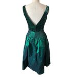 Vintage 80s Velvet and Taffeta Midi Party Dress in Emerald Green Size Medium Photo 4
