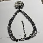 Women’s Dark Silver Tone Statement Costume Necklace Flower Pendant Rhinestone Photo 10