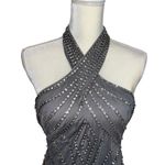 ASOS NEW NWT  Design Halter Crystal Embellished Fringe Dress In Silver Photo 4