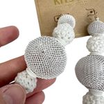 NWT Kitsch White Mesh & Crochet Tiered Round Ball Dangle Earrings Photo 2