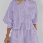 Purple Pure Cotton Pinstripe Long Photo 0