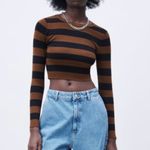 ZARA NTM: Black & Brown Striped Cropped Sweater Looks New Size Medium Photo 15