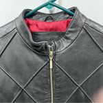Vintage Mossimo Black Quilted Leather S Jacket Diamond pattern zip up red lining Photo 9