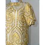 MINKPINK  Embroidered Eyelet Top Women's Small Boho Yellow White Blouse‎ Photo 1