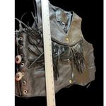 First Genuine Leather Black Tasseled Fringe Moto Western XL Vest Photo 6