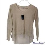 Lucky Brand NWT Lucky Shimmer Silver/Gold Beige/Cream Overlay Crochet Sweater HiLo size XS Photo 0